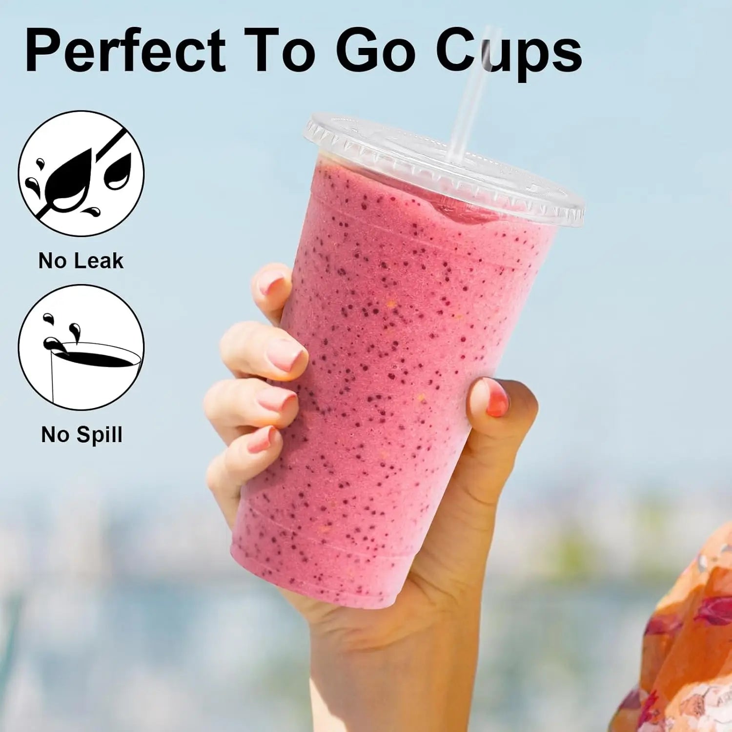 40/80 Pack 16oz/500ml Clear Plastic Cups with Lids and Straws, Disposable Plastic Coffee Cups with Lids