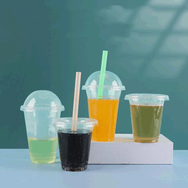 30 Pieces Disposable Transparent Plastic Cups with Lids for Milk Tea Juice Cold Drinks Smoothies Beverage Carry out