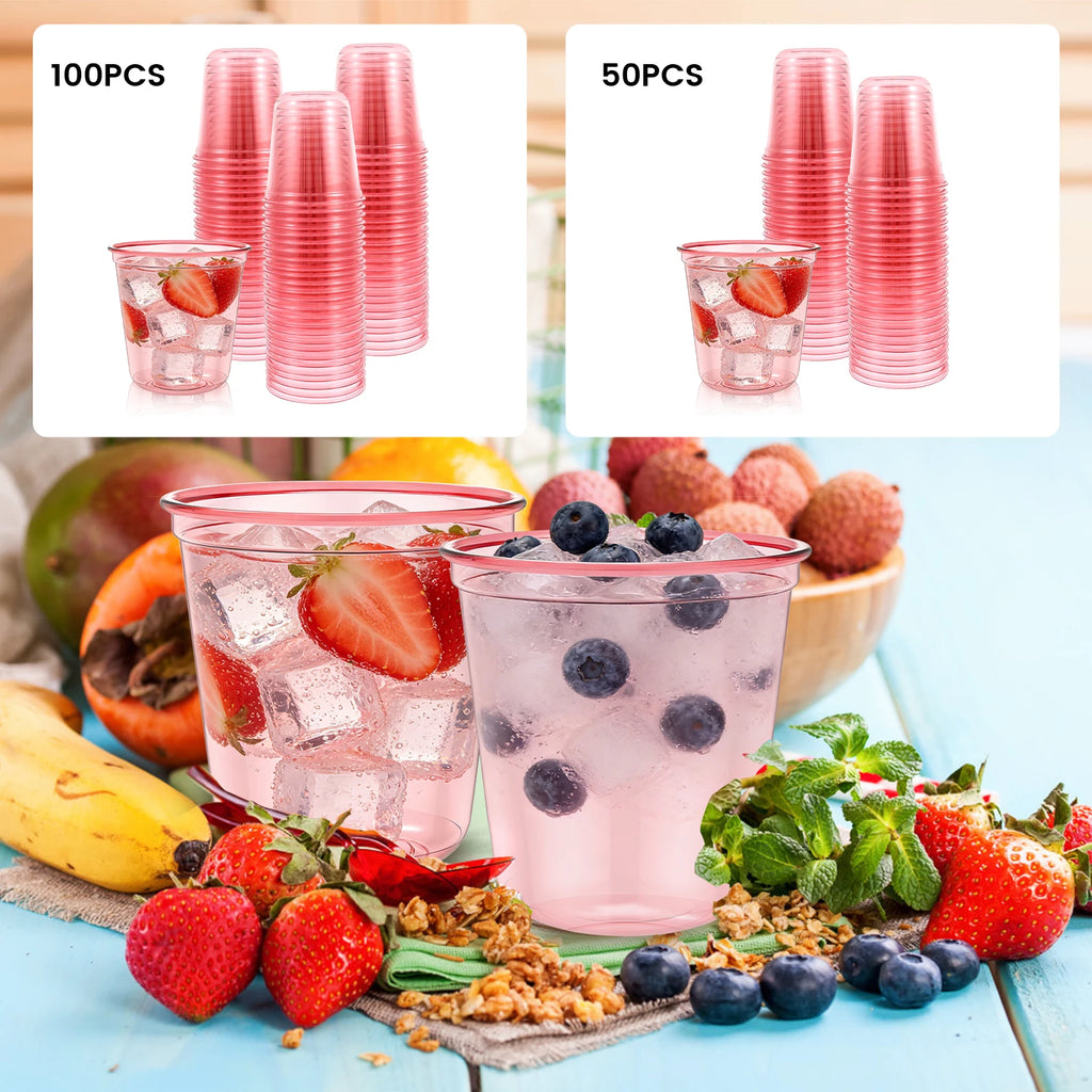 50/100PCS Disposable Transparent Plastic Cups Household Drinking Cups Fruit Juice Coffee Cocktail Cup Birthday Wedding Party