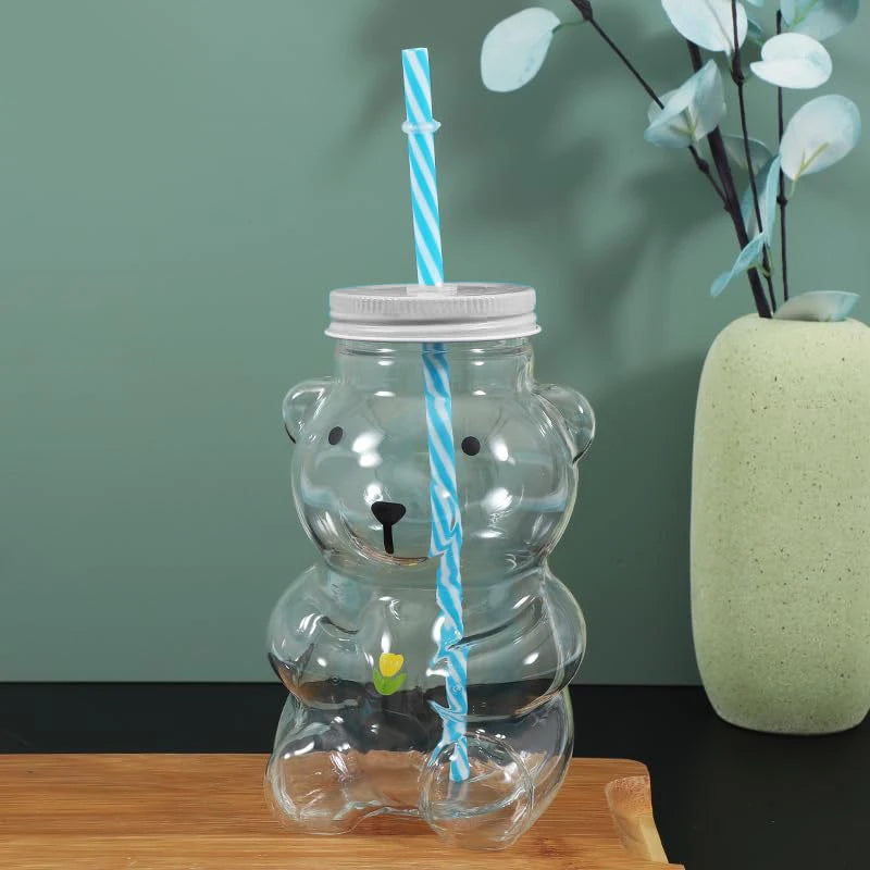 プラスチック製くま型カップ、ストロー付きのかわいいハニーベアマグ、蓋付きドリンクカップ