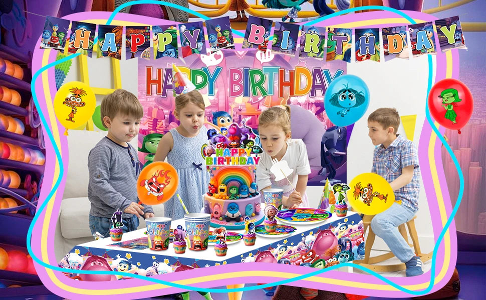 Inside Out Birthday Decorations,98pcs Inside Out Party Supplies&Tableware-Plates Banner Balloon etc Inside Out Party Decorations