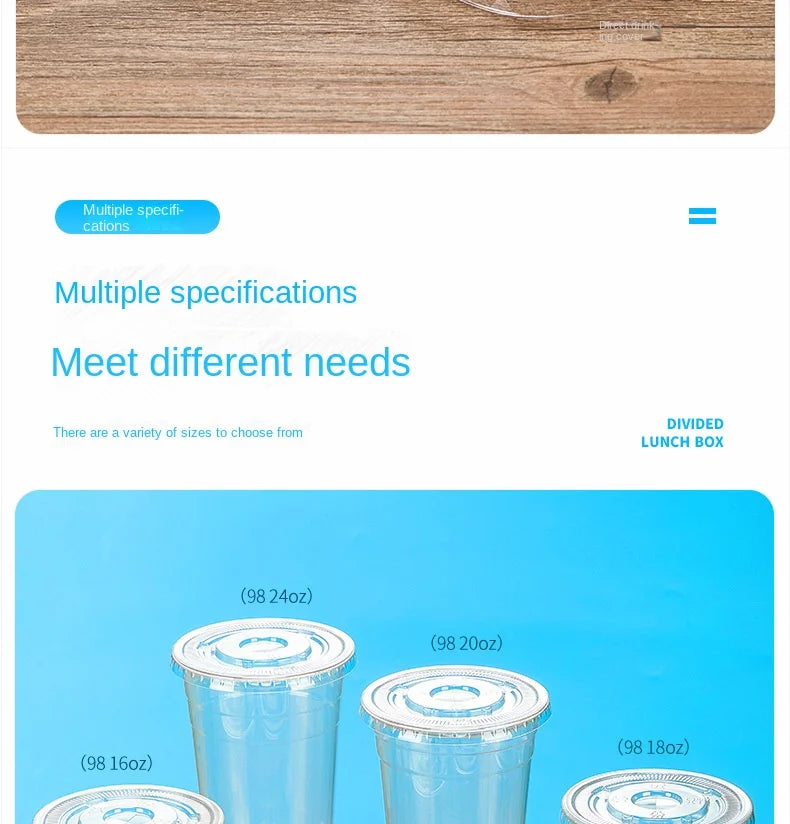 50PCS Disposable Plastic Cups with Lid Takeaway Ice Coffee Cold Drink Water Cups Takeout Transparent Cups for Shop Picnic Party
