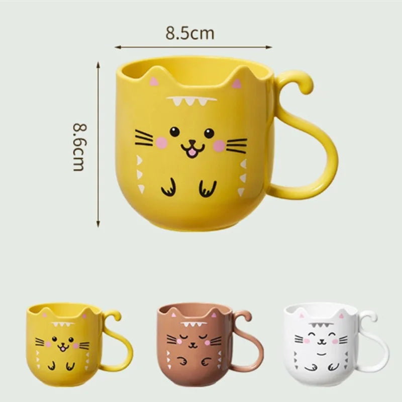 かわいいプラスチックカップ漫画歯ブラシうがいカップクリエイティブ猫犬マウスウォッシュカップウォッシュブラシカップ家庭用浴室用品