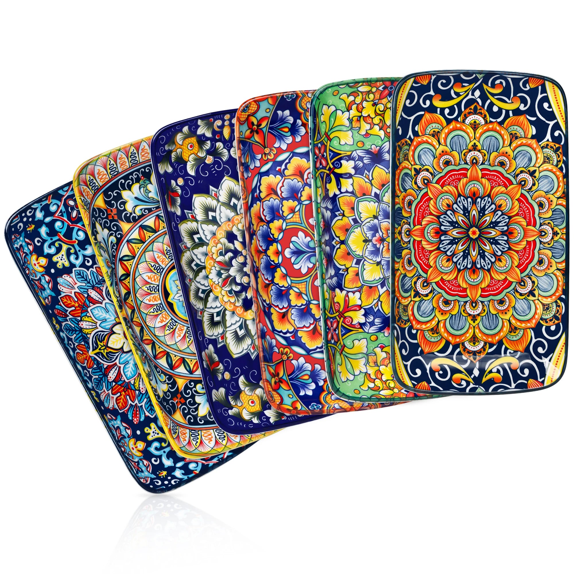 vancasso 6/12 Piece Porcelain Rectangular Serving Plates Bohemian 8.5inch Dinner Plates Set for Beef/Food/Noodles/Pasta 6 People