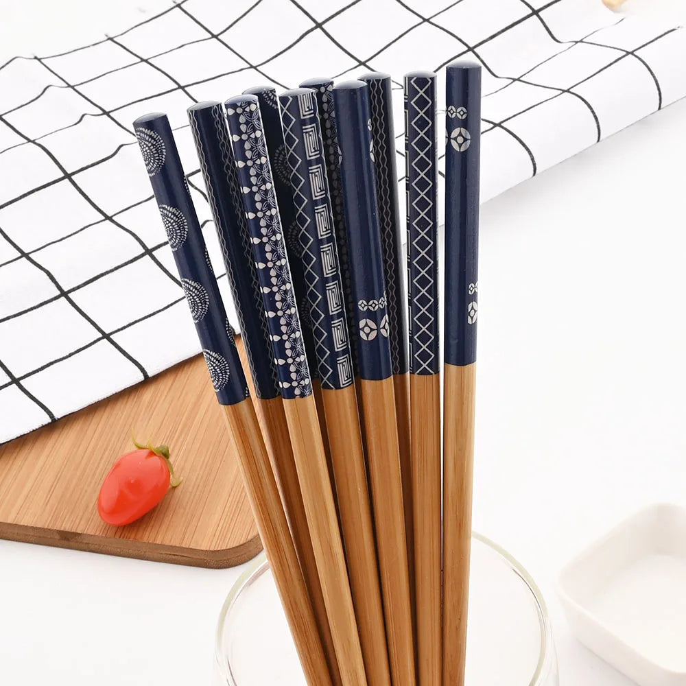 エコフレンドリーな竹製箸セット – 手作り5膳、寿司と普段使いに最適な和風木製食器