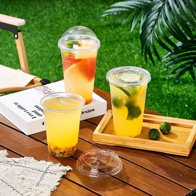 High Quality Disposable Plastic Party Cups with Lids PET Clear Cup Plastic for Iced Cold Drink Coffee Milk Tea Juice Smoothie