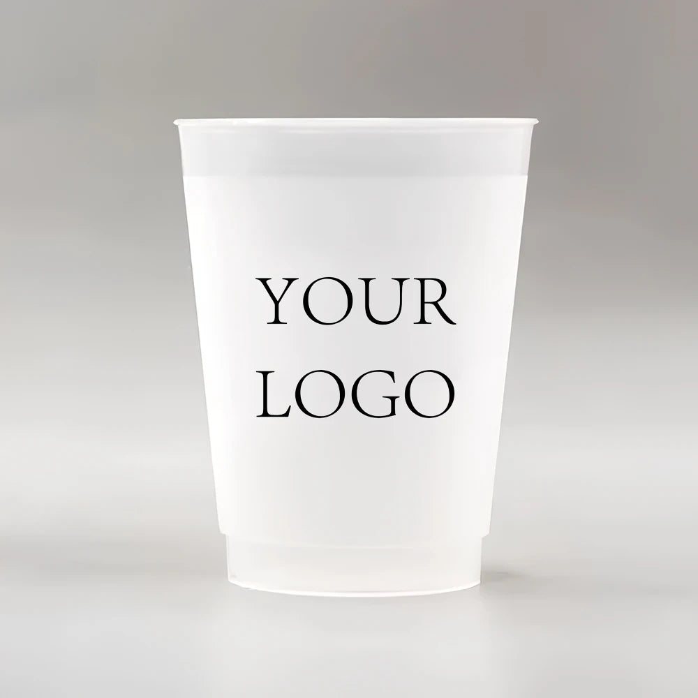 10/50 Custom Plastic Cups for Wedding, 12oz Personalized Plastic Cups, Frosted Cups Customize Wedding Plastic Drinking Cups