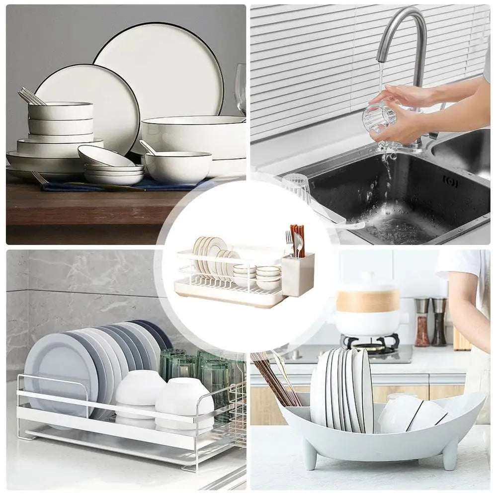 Multifunctional Dish Rack with Cutlery Holder Drying Dish Rack with Drip Tray for Dishes Spoons Forks
