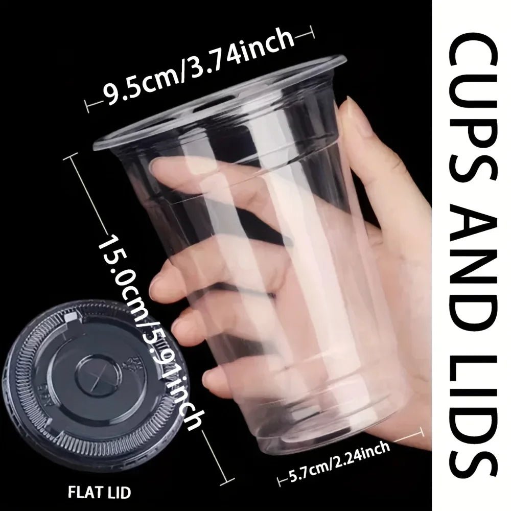 50Pcs/Set 12/16OZ Clear Disposable Plastic Cups With Lids For Iced Coffee Smoothie Milkshake Cold Drinks Birthday Party Supplies