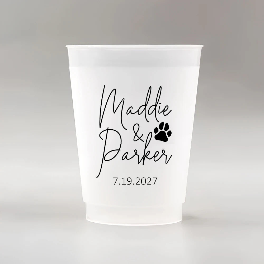 10/50 Custom Plastic Cups for Wedding, 12oz Personalized Plastic Cups, Frosted Cups Customize Wedding Plastic Drinking Cups
