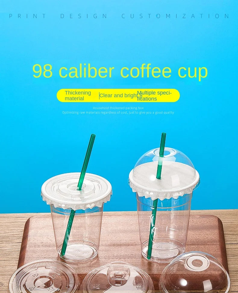 50PCS Disposable Plastic Cups with Lid Takeaway Ice Coffee Cold Drink Water Cups Takeout Transparent Cups for Shop Picnic Party