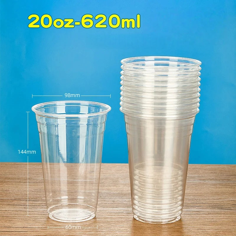 50 STÜCK Einweg Plastikbecher mit Deckel To-Go Eiskaffee Kaltgetränke Wasserbecher Transparente Mitnahmebecher für Geschäft Picknick Party