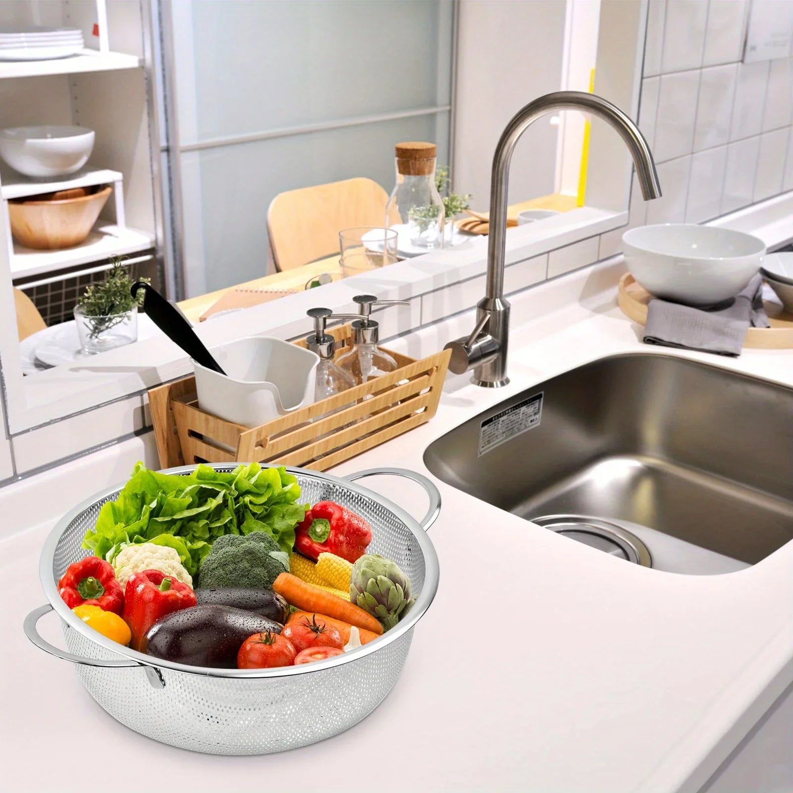 All Purpose Stainless Steel Fine Mesh Strainer Net Baskets with Handles Resting Base Colander Set Kitchen Supplies