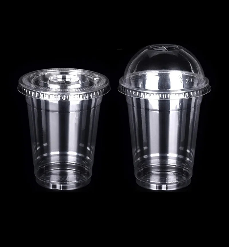 30 Pieces Disposable Transparent Plastic Cups with Lids for Milk Tea Juice Cold Drinks Smoothies Beverage Carry out
