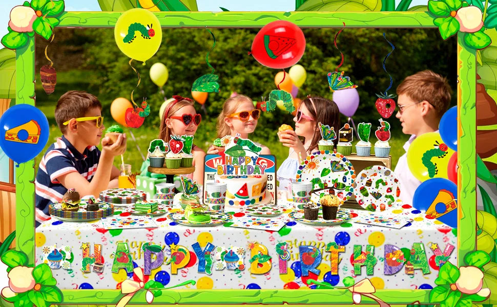 The Very Hungry Caterpillar Party Supplies,73pcs Hungry Caterpillar Birthday Decorations & Tableware Set-Plates Tablecloth etc