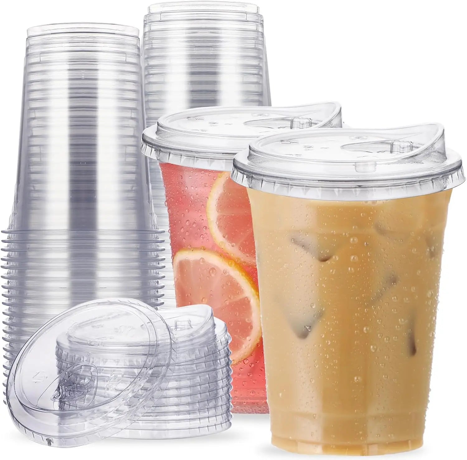 12/16//20/24/32OZ  Clear Plastic Cups with Sip Lids Disposable Plastic Coffee Cups To Go Cups for Iced Coffee Smoothies Soda