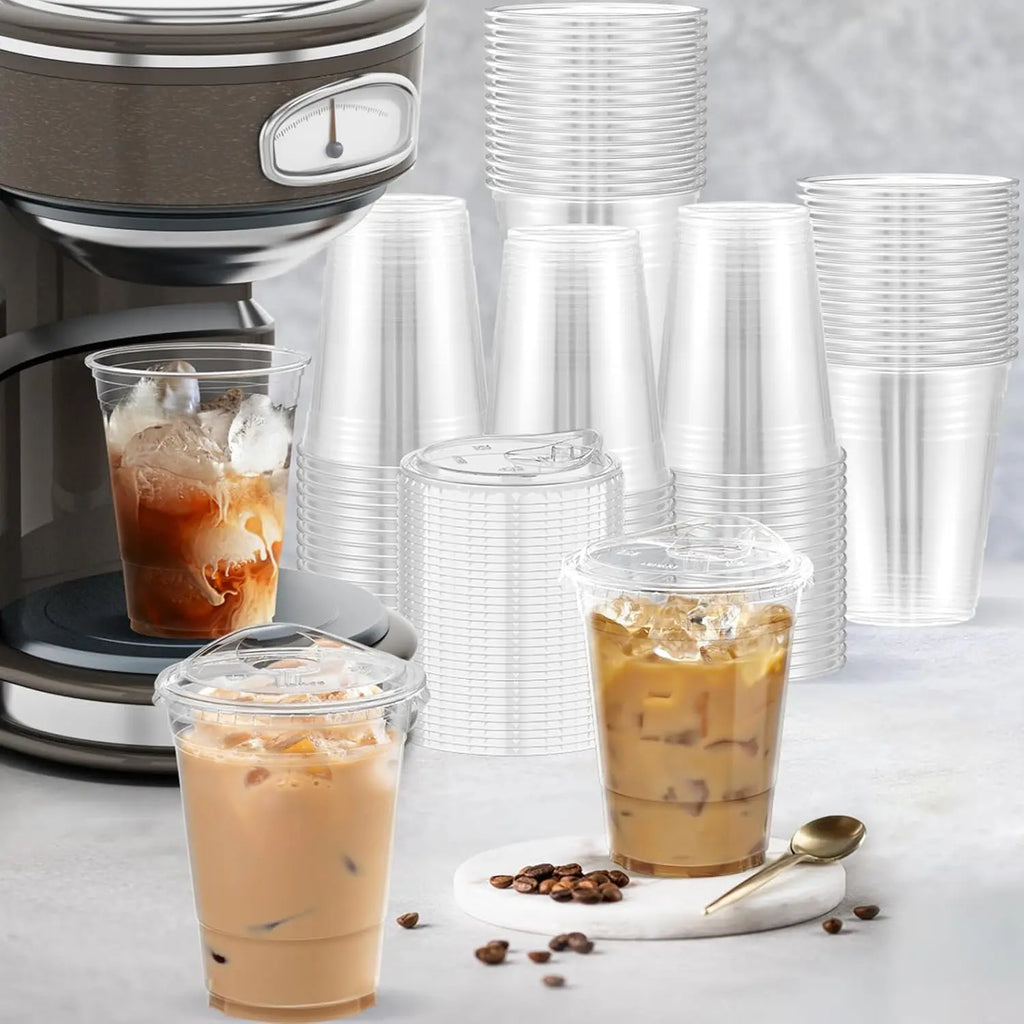 16oz/20oz Clear Plastic Cups with Lids Sturdy Iced Coffee Cups with Sip lids Disposable Plastic Smoothie Cups for Cold Drinks