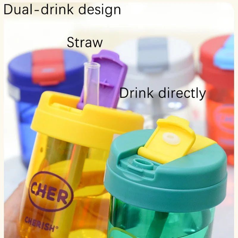 Summer Plastic Water Cup Practical and Compact for Students and White-collar Workers Double-drinking Water Cup with Straw