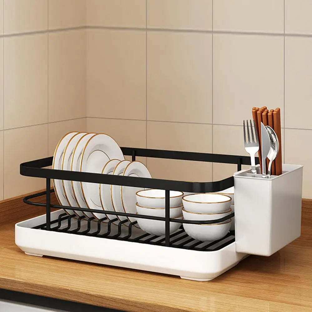 Multifunctional Dish Rack with Cutlery Holder Drying Dish Rack with Drip Tray for Dishes Spoons Forks
