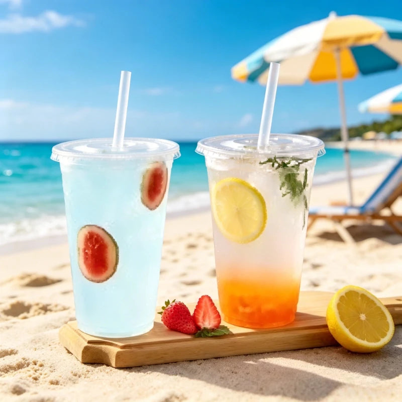 50Pcs/Set 12/16OZ Clear Disposable Plastic Cups With Lids For Iced Coffee Smoothie Milkshake Cold Drinks Birthday Party Supplies