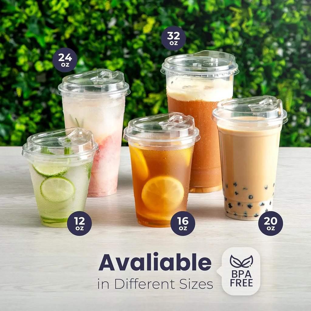 12/16//20/24/32OZ  Clear Plastic Cups with Sip Lids Disposable Plastic Coffee Cups To Go Cups for Iced Coffee Smoothies Soda