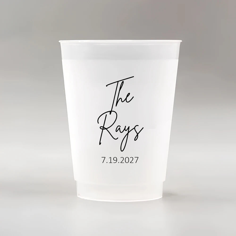 10/50 Custom Plastic Cups for Wedding, 12oz Personalized Plastic Cups, Frosted Cups Customize Wedding Plastic Drinking Cups