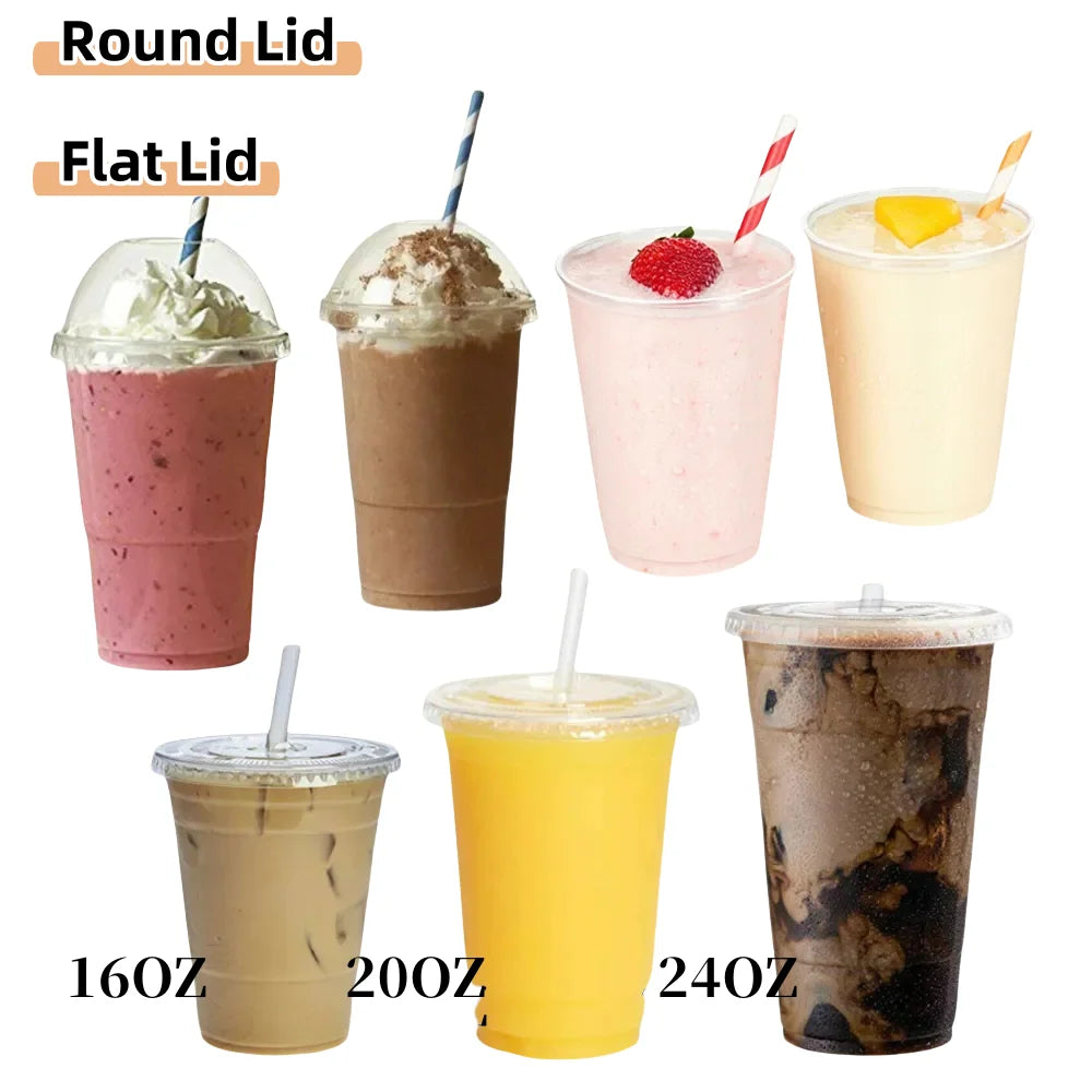 蓋付き使い捨てプラスチックカップ50個 テイクアウト用アイスコーヒー冷飲料水カップ テイクアウト用透明カップ 店舗 ピクニック パーティー用