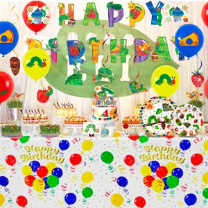 The Very Hungry Caterpillar Party Supplies,73pcs Hungry Caterpillar Birthday Decorations & Tableware Set-Plates Tablecloth etc