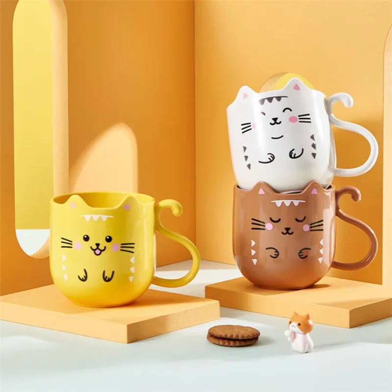 かわいいプラスチックカップ漫画歯ブラシうがいカップクリエイティブ猫犬マウスウォッシュカップウォッシュブラシカップ家庭用浴室用品