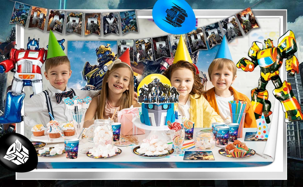 Transformers Birthday Party Supplies,114pcs Transformers Birthday Party Tableware-Transformers Plates Tablecloths Banners etc