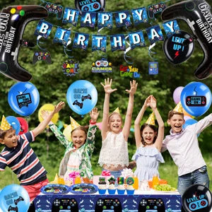 151 Pcs Video Game Party Decorations&Tableware-Video Game Party Plates Tablecloth Balloons etc Video Game Birthday Decorations