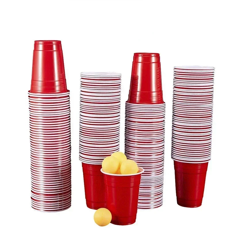 50Pcs Plastic Party Cups 16-Ounce Plastic Water Cups Recyclable Red Blue Cups with Fill Lines for Drinks BBQ Picnic Party