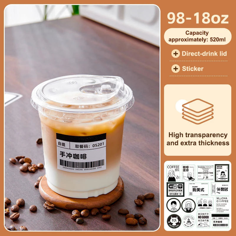 10PCS Clear Plastic Cup With Strawless Lids Disposable Cups For Iced Coffee Or Juice Party Smoothie Milkshake Cold Drinks