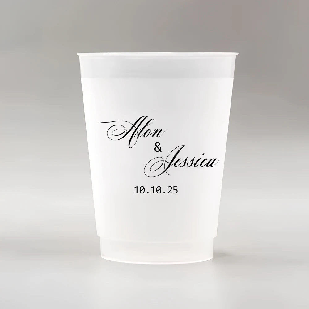 10/50 Custom Plastic Cups for Wedding, 12oz Personalized Plastic Cups, Frosted Cups Customize Wedding Plastic Drinking Cups