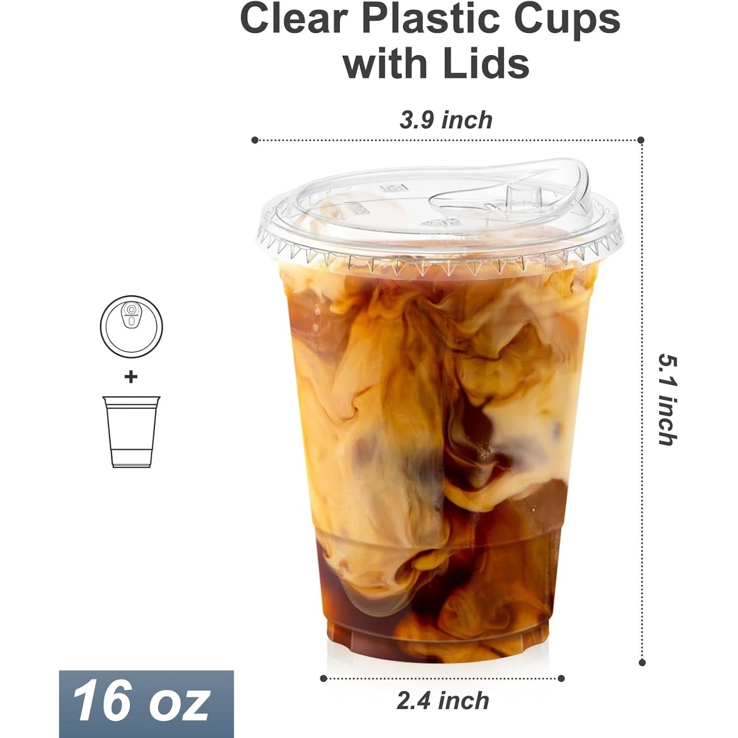 16oz/20oz Clear Plastic Cups with Lids Sturdy Iced Coffee Cups with Sip lids Disposable Plastic Smoothie Cups for Cold Drinks