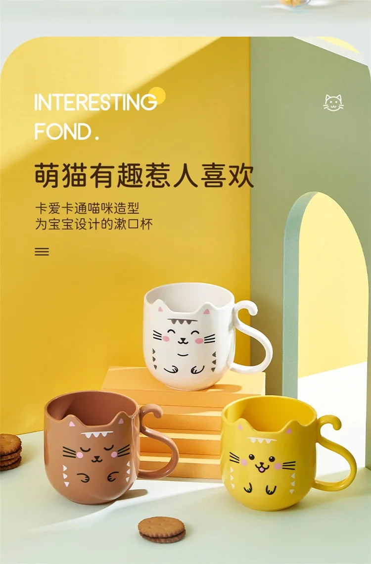 かわいいプラスチックカップ漫画歯ブラシうがいカップクリエイティブ猫犬マウスウォッシュカップウォッシュブラシカップ家庭用浴室用品