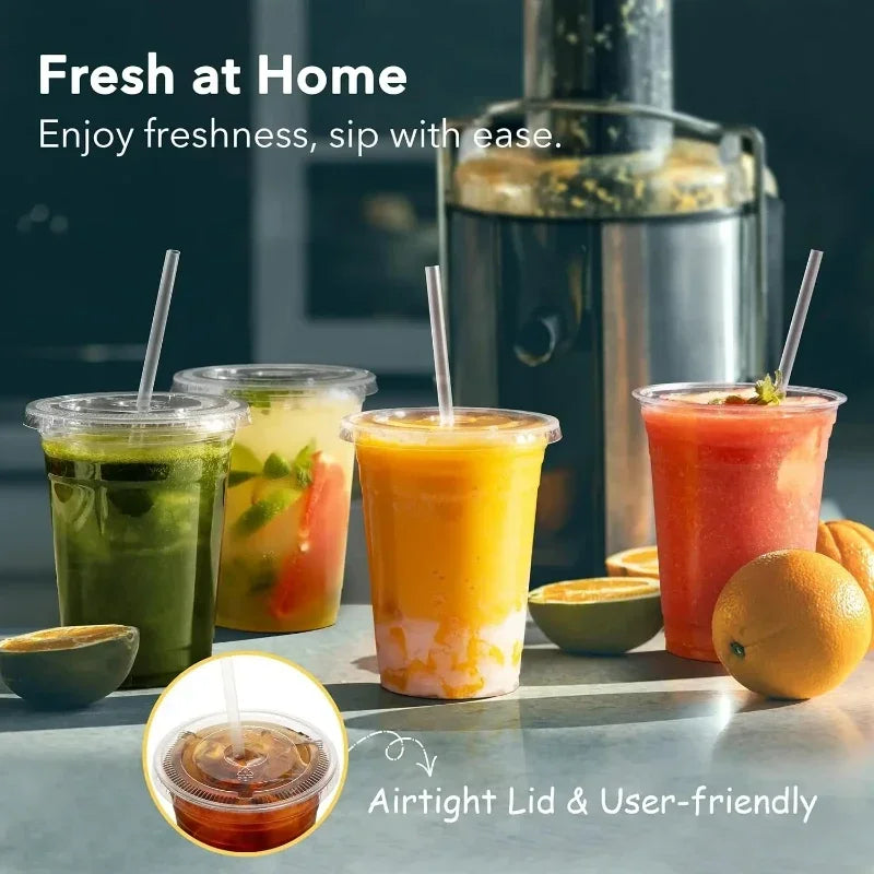 Disposable Plastic Cup With Lid, Perfect For Weddings, Birthdays, Parties, Camping, Smoothies, Milkshakes And Coffee