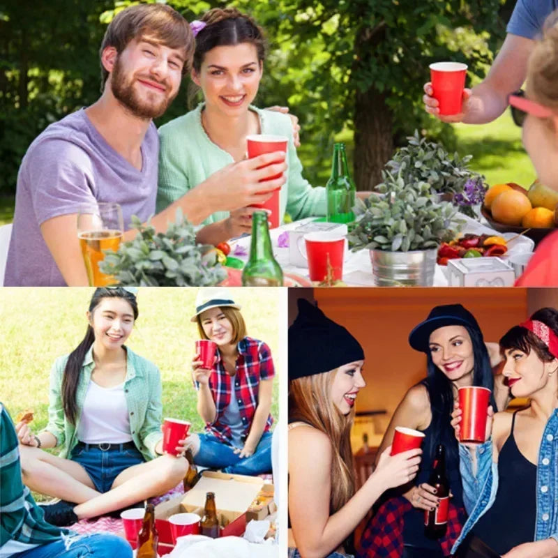 50Pcs Plastic Party Cups 16-Ounce Plastic Water Cups Recyclable Red Blue Cups with Fill Lines for Drinks BBQ Picnic Party