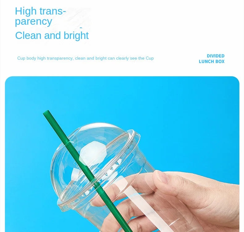 50PCS Disposable Plastic Cups with Lid Takeaway Ice Coffee Cold Drink Water Cups Takeout Transparent Cups for Shop Picnic Party