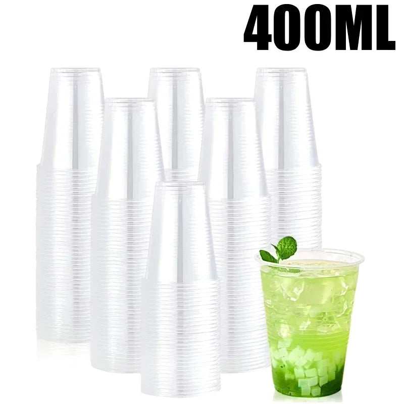 Plastic Disposable Cups with Lid Clear Cold Drink Containers for Fruit Juice Milk Tea Iced Coffee Ice Cream Dessert Party Café