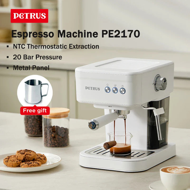 Petrus Espressomaschine 51MM 20 Bar mit Metallplatte, leistungsstarker Dampfstab für Americano Mocha Latte, PE2170 (220V)