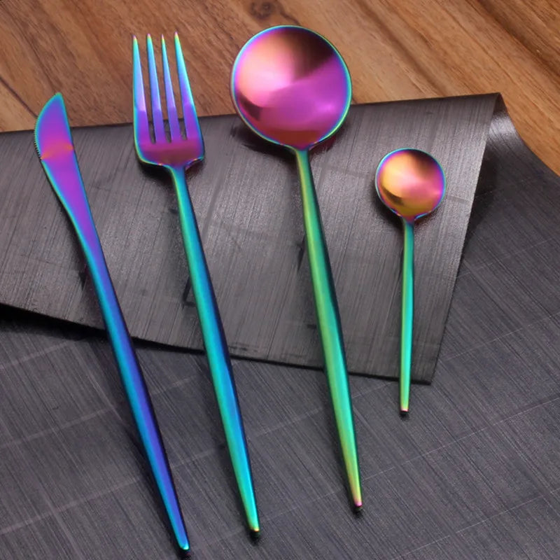 Gold Cutlery Set Forks Knives Spoons 18/10 Stainless Steel Dinnerware Set 1 Pieces Fork Spoon Knife Chopsticks Set Dropshipping