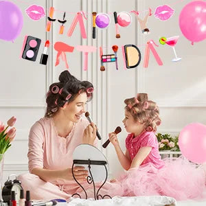 Make-up Birthday Party Supplies,103pcs Spa Party Decorations-Makeup Plates Banner Balloon etc Makeup Birthday Party Decorations