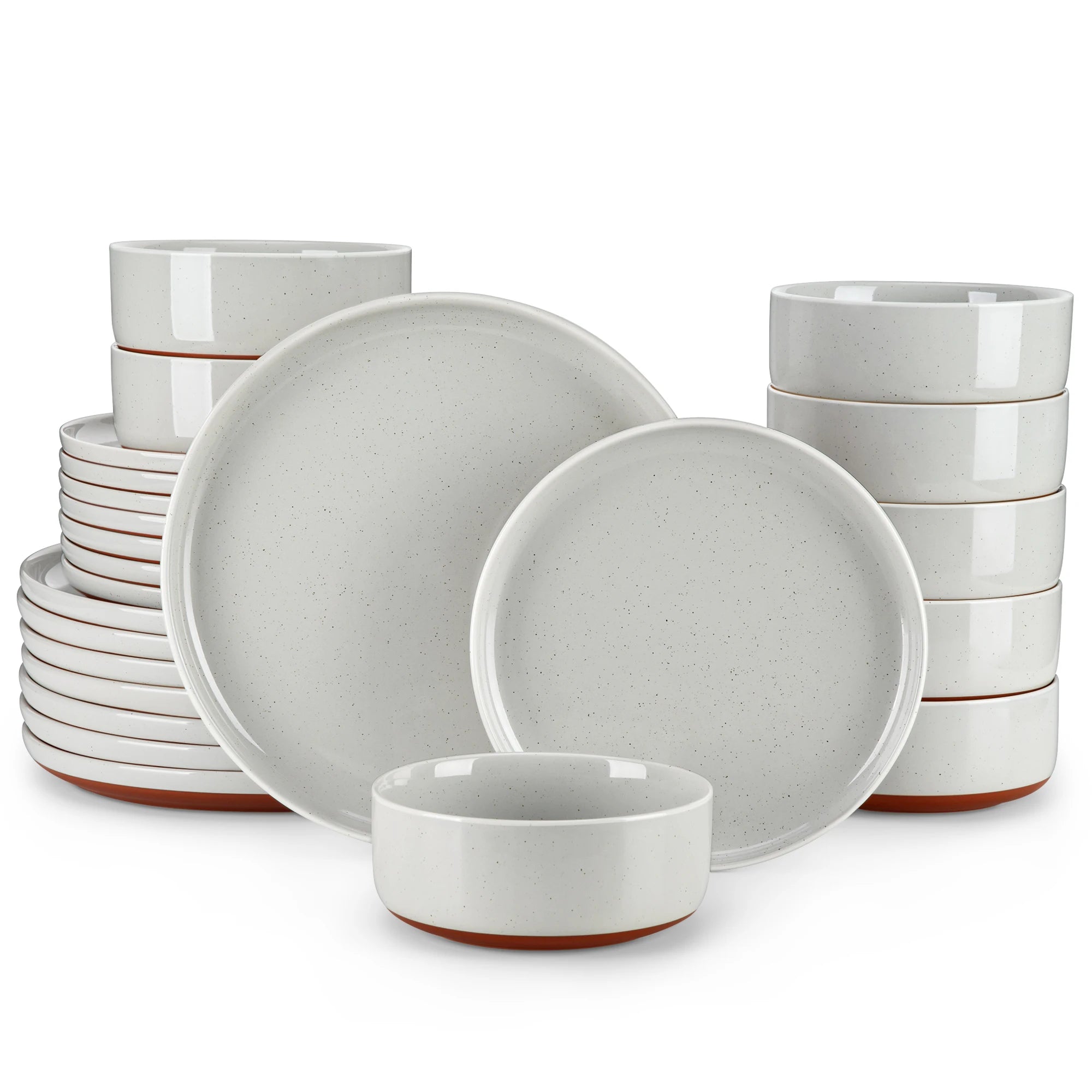 MALACASA TARA 12/24-teiliges Geschirrset, gebogener Rand, Sesamglasur, Steingut-Tellerset mit 4/6 Speisetellern/Desserttellern/Schalen