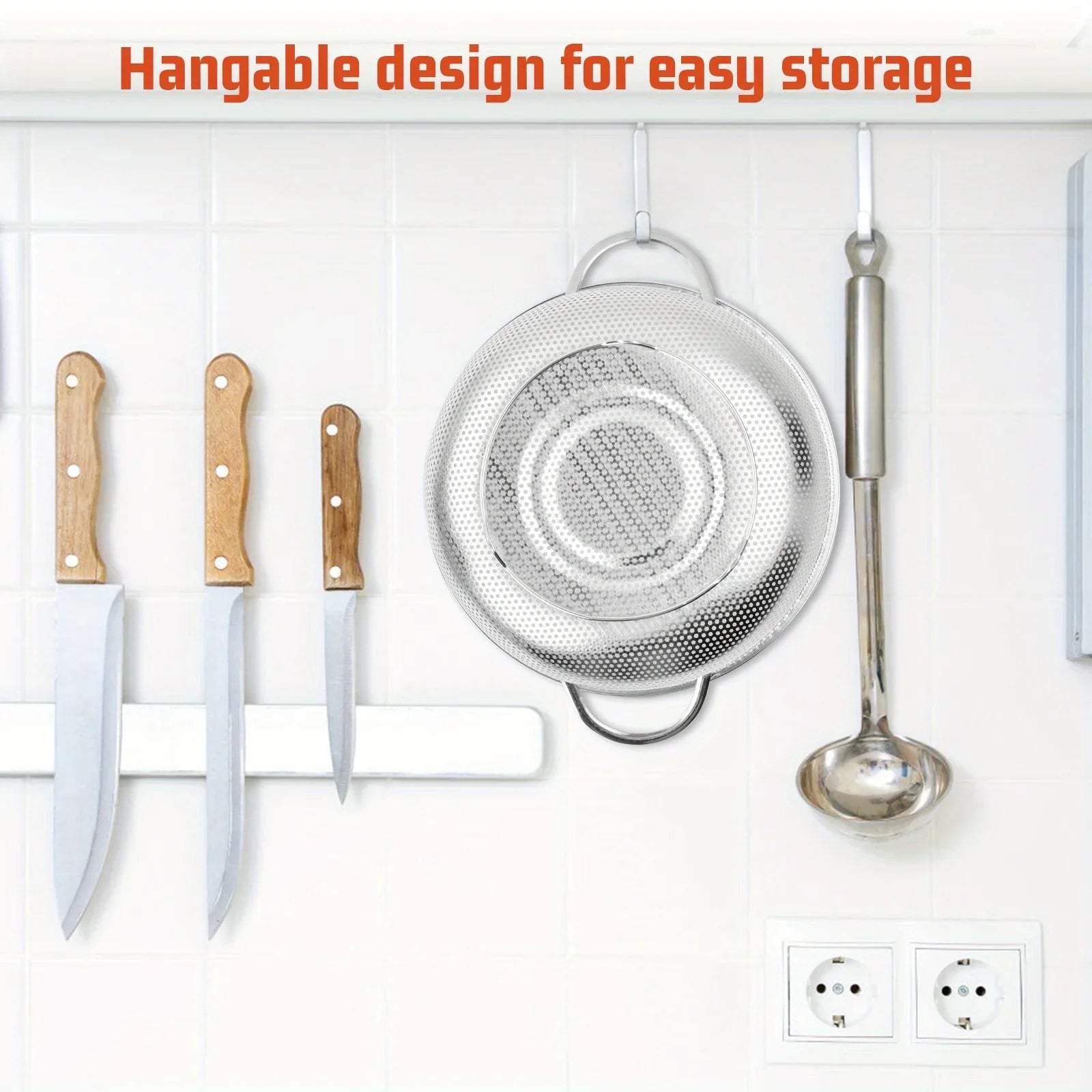 All Purpose Stainless Steel Fine Mesh Strainer Net Baskets with Handles Resting Base Colander Set Kitchen Supplies