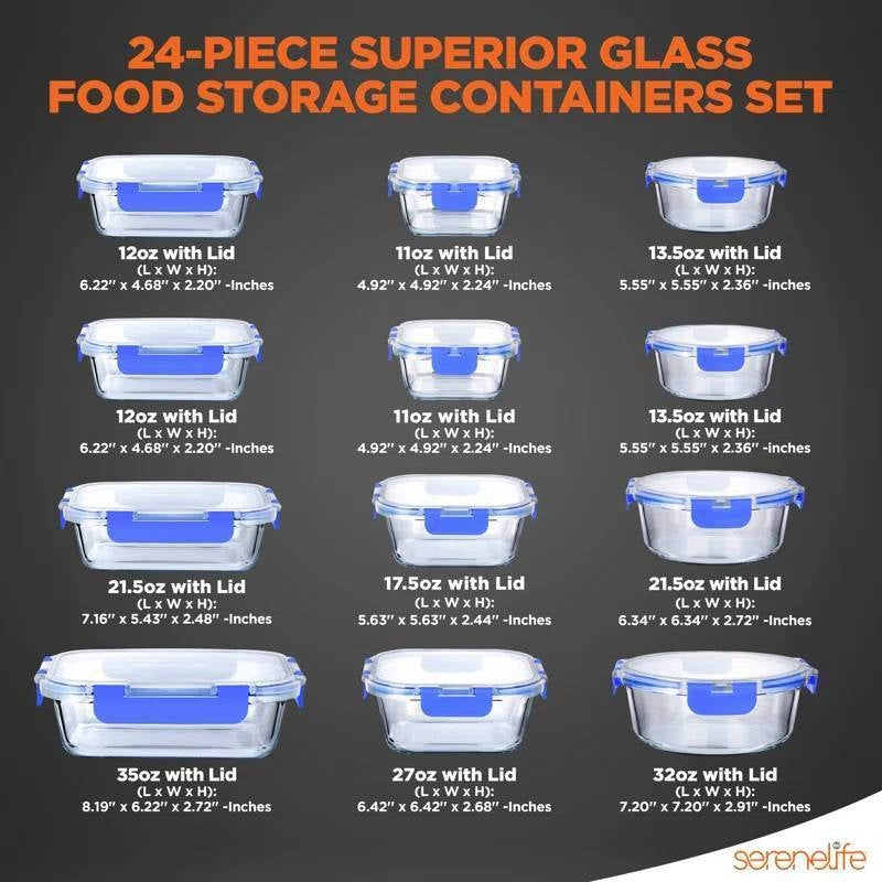 24-Piece Glass Food Storage & Bakeware Set with Snap Locking Lids