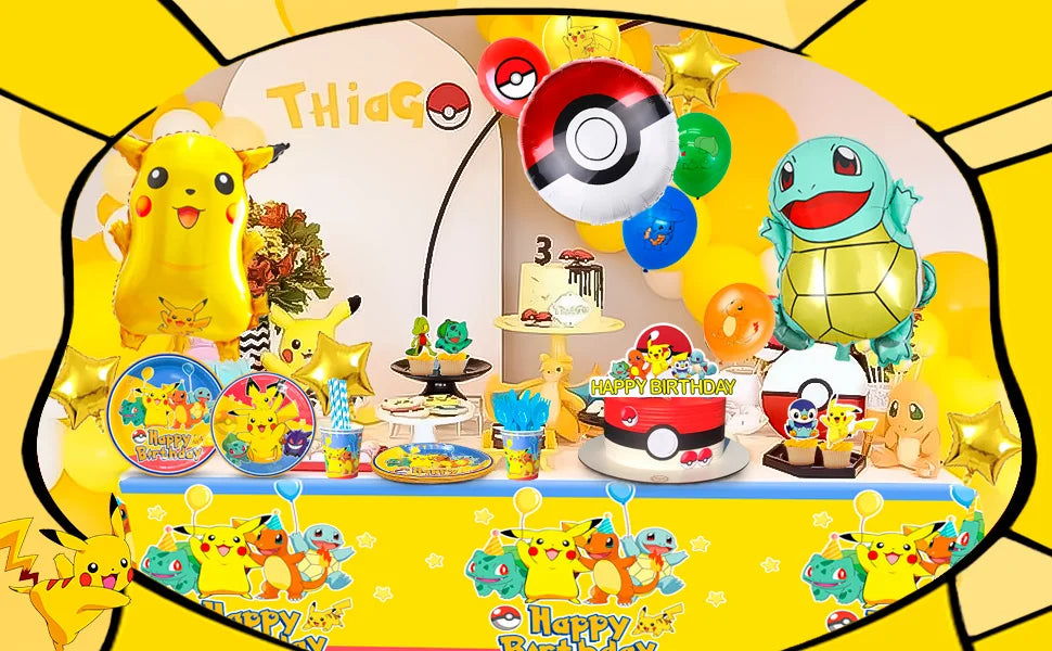 Pikachu Party Decorations,136pcs Pokemon Birthday Party Supplies-Banner Balloons Plates Napkins etc Pokemon Birthday Decorations