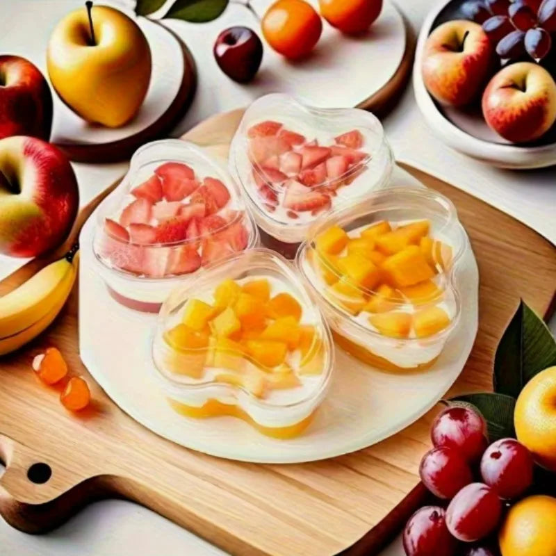 5/20x Disposable Plastic Cups with Lids Heart-shaped Clear Dessert Cup Pudding Container for Ice Cream Cake Fruit Yogurt Bowls