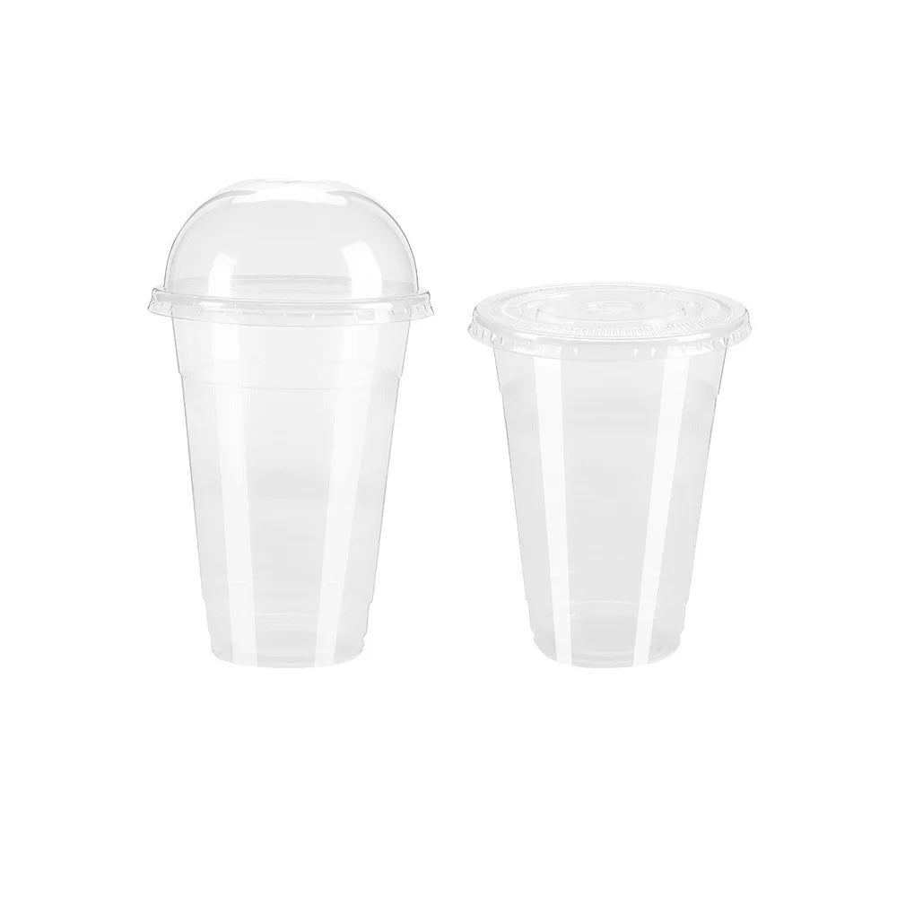 30 Pieces Disposable Transparent Plastic Cups with Lids for Milk Tea Juice Cold Drinks Smoothies Beverage Carry out