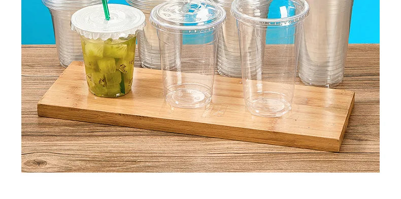 50PCS Disposable Plastic Cups with Lid Takeaway Ice Coffee Cold Drink Water Cups Takeout Transparent Cups for Shop Picnic Party